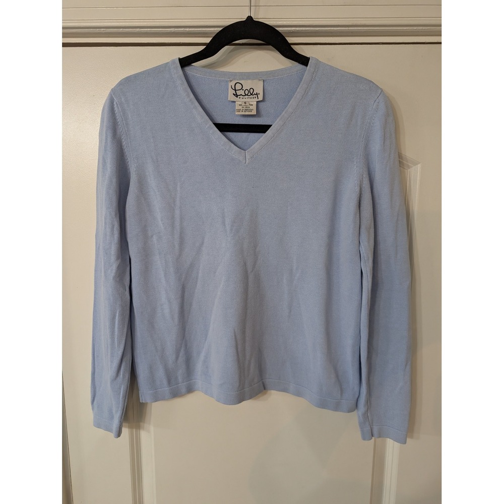 Lilly Pulitzer Womens V-Neck Sweater Light Blue 100% Cotton Small white tag